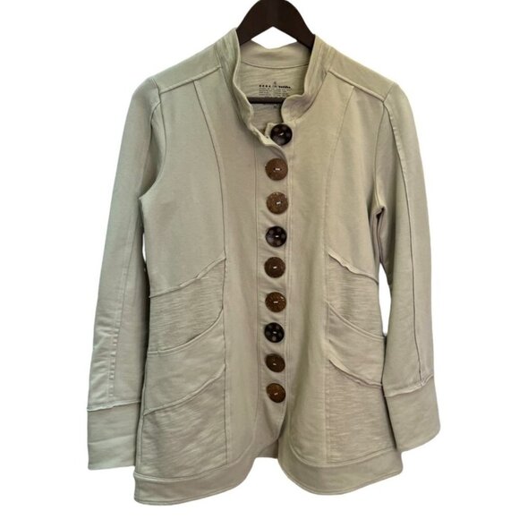 NEON Buddah Coconut Button Front Beige Cotton Jersey Jacket Size XS - Picture 12 of 12